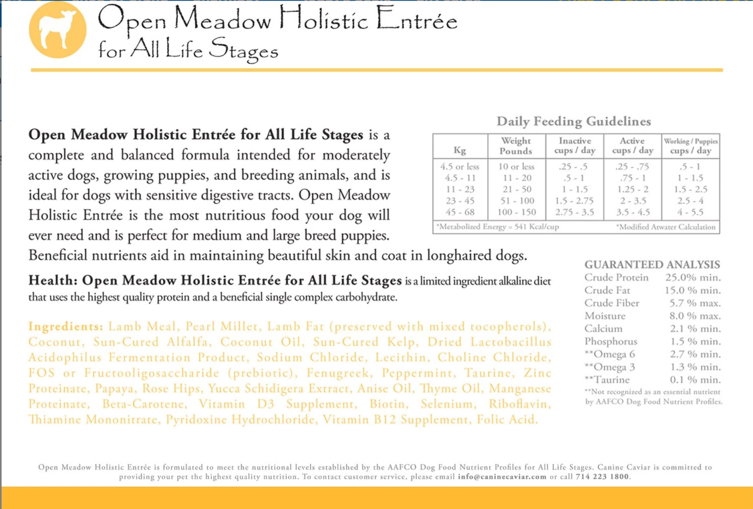 Canine Caviar Open Meadow Dog Food (Lamb & Pearl Millet) 3 Canine Caviar Open Meadow Dog Food (Lamb & Pearl Millet)
