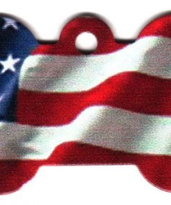 Furlys Store American Flag Bone Shaped Dog ID Tag With Custom Engraving
