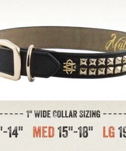 Furly's Pet Supply Dog Mutt Couture Black Leather Gold Stud Collar