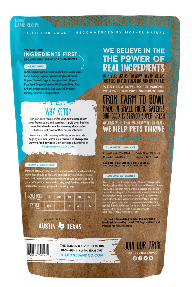 Bones & Co Frozen Raw Lamb Dog Food 4 Bones & Co Frozen Raw Lamb Dog Food